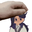 gif of liu qingge qith black tiger ears. he is being pet by a real hand.